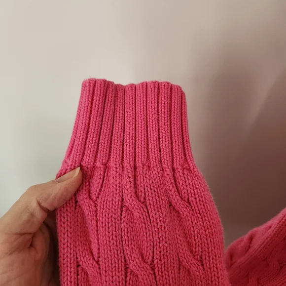 Ralph Lauren Sport Cable-Knit Turtleneck Sweater in Pink W/ Green Logo XL - Picture 6 of 13